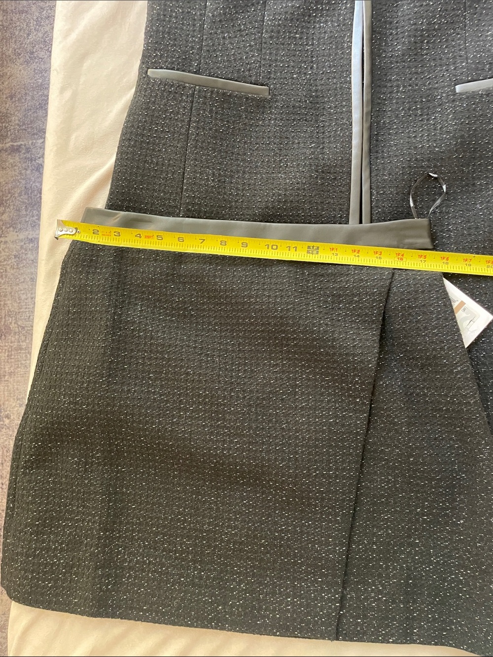 DKNY Black Tweed Collarless Blazer with Leather Trim - Picture 11 of 14
